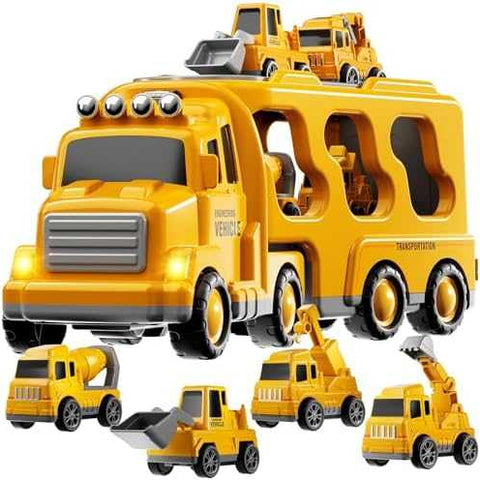 KIZONLY 5-in-1 Fire Truck Carrier Playset with Lights & Sounds