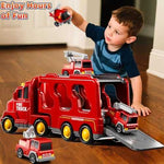 KIZONLY 5-in-1 Fire Truck Carrier Playset with Lights & Sounds