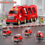 KIZONLY 5-in-1 Fire Truck Carrier Playset with Lights & Sounds