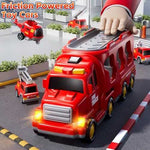 KIZONLY 5-in-1 Fire Truck Carrier Playset with Lights & Sounds