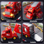 KIZONLY 5-in-1 Fire Truck Carrier Playset with Lights & Sounds