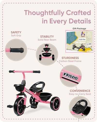 KRIDDO Toddler Tricycle (Pink)