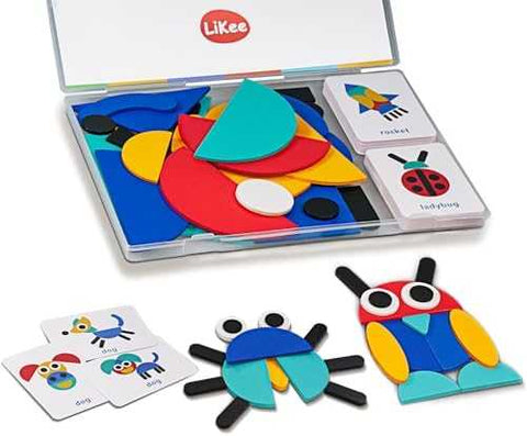 LiKee Open-Ended Wooden Shape Puzzle Set (36 Blocks)