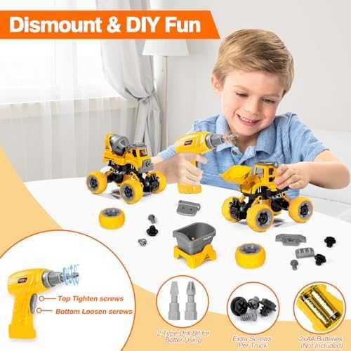 LUDILO Take-Apart Construction Trucks Set with Electric Drill (4 pcs)