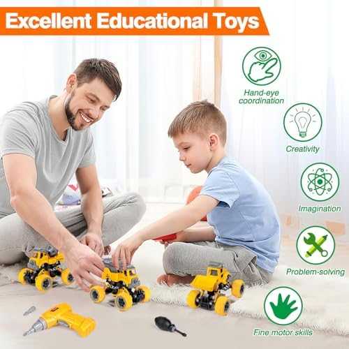 LUDILO Take-Apart Construction Trucks Set with Electric Drill (4 pcs)