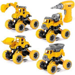 LUDILO Take-Apart Construction Trucks Set with Electric Drill (4 pcs)