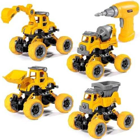 LUDILO Take-Apart Construction Trucks Set with Electric Drill (4 pcs)