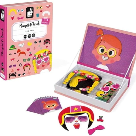 Janod Girls Crazy Faces Magneti'Book - 55 Magnets and 10 Cards