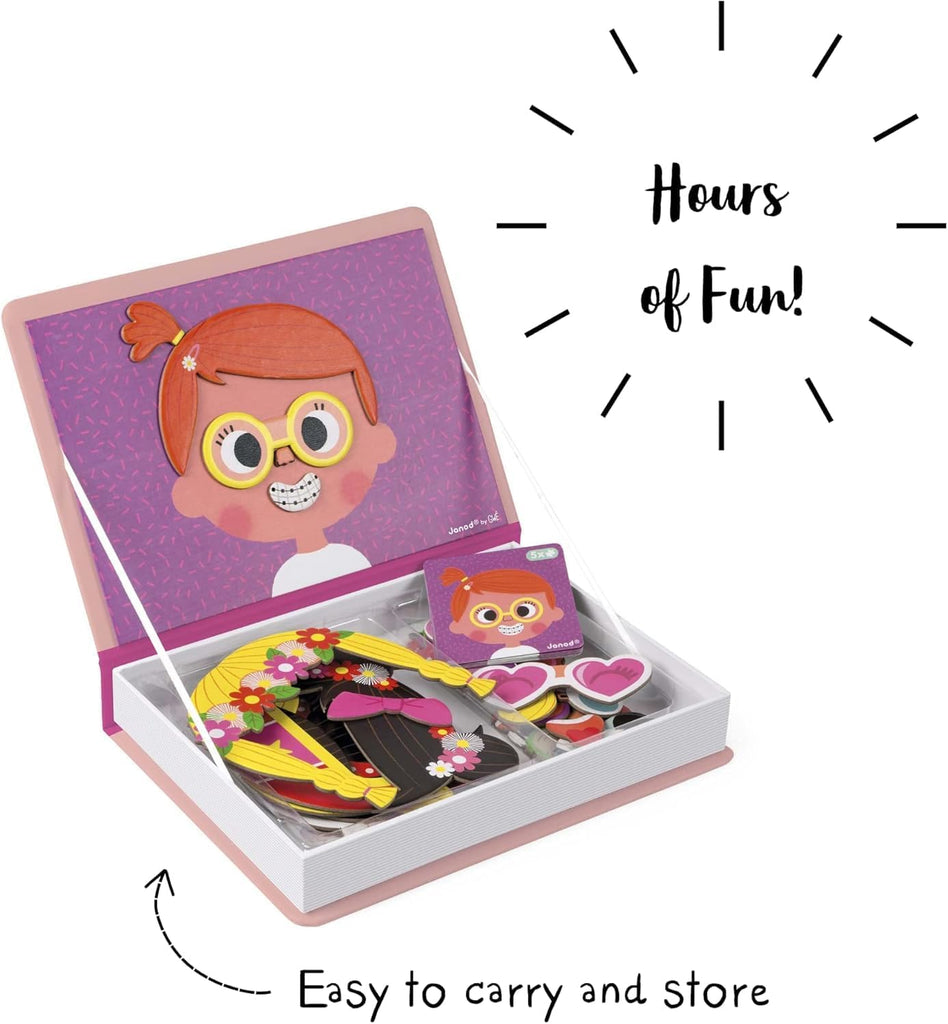 Janod Girls Crazy Faces Magneti'Book - 55 Magnets and 10 Cards