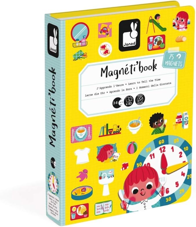 Janod Magneti'Book Tell Time - 75 Magnets & 8 Double-Sided Cards