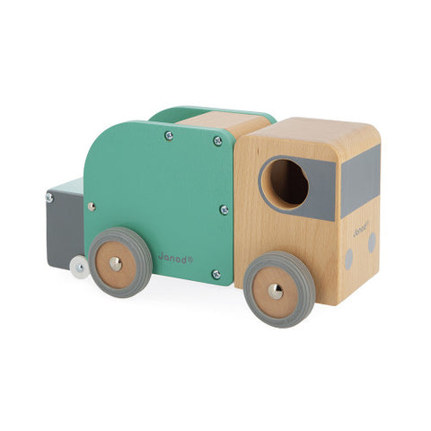 Janod Bolid Recycling Truck - Wooden with Magnetic Bin Toy