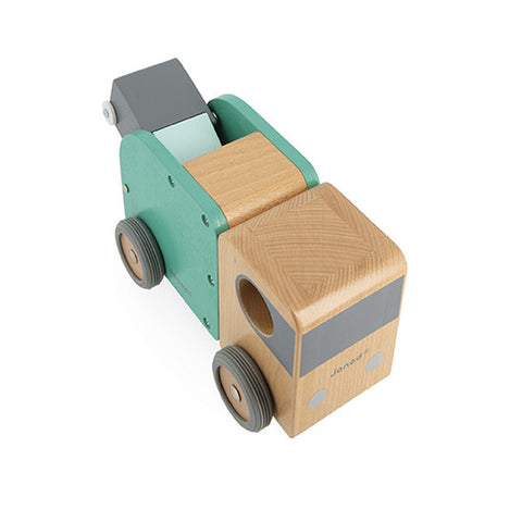 Janod Bolid Recycling Truck - Wooden with Magnetic Bin Toy