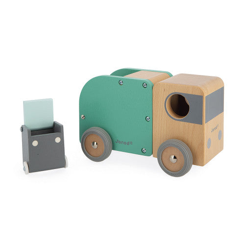 Janod Bolid Recycling Truck - Wooden with Magnetic Bin Toy