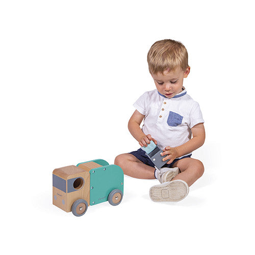 Janod Bolid Recycling Truck - Wooden with Magnetic Bin Toy