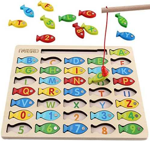 Magnetic Wooden Fishing Game with Alphabet & Numbers