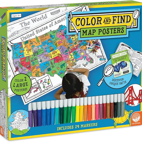 MindWare Color and Find Map Posters: The World and The United States of America