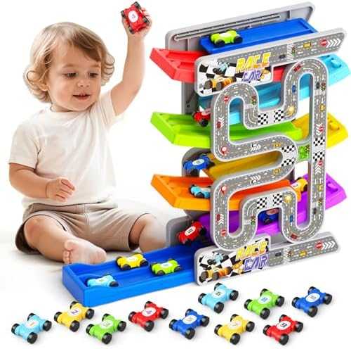Montessori Car Ramp Racer Set with 6 Cars