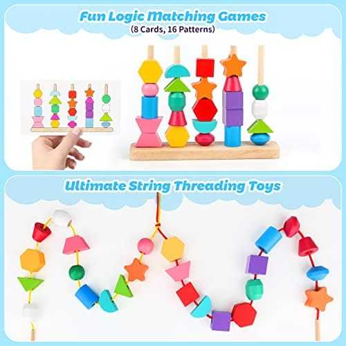 Montessori Wooden Beads Sequencing & Lacing Set