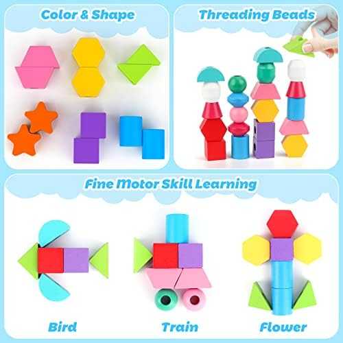 Montessori Wooden Beads Sequencing & Lacing Set
