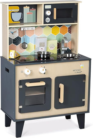 Janod Mozaic Big Cooker Kitchen - 6 Accessories and LED Hob