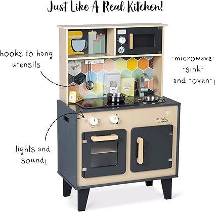Janod Mozaic Big Cooker Kitchen - 6 Accessories and LED Hob