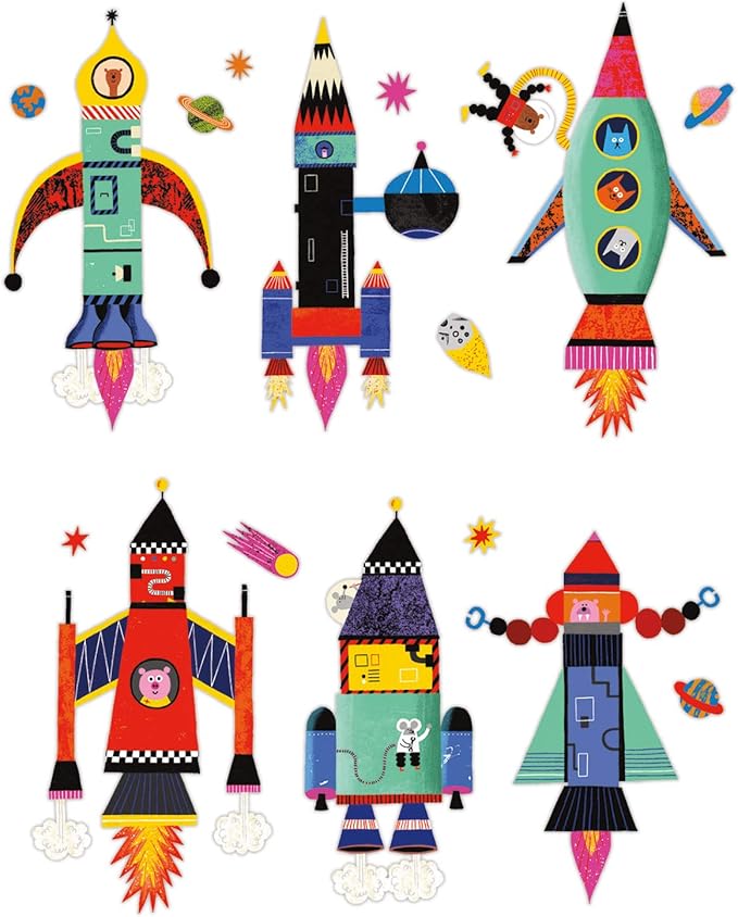 Mudpuppy Rocket Ships Magnetic Build-It Game