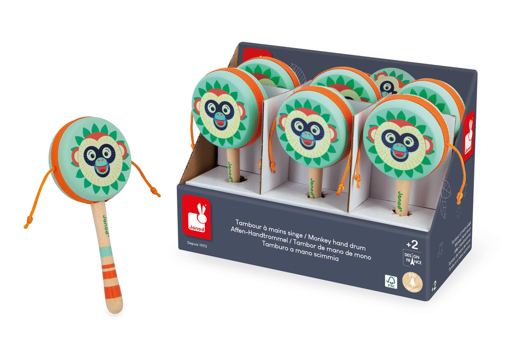 Janod Gioia Monkey Hand Drum - Wooden Rhythm Toy