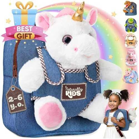 Naturally KIDS Toddler Unicorn Backpack with Plush Toy
