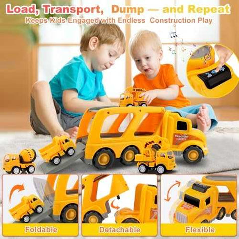 Nicmore 5-in-1 Construction Truck Carrier Toy