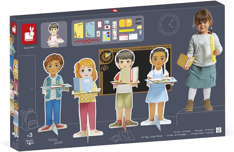 Janod One Day at School - 250-Piece Pretend Classroom Set