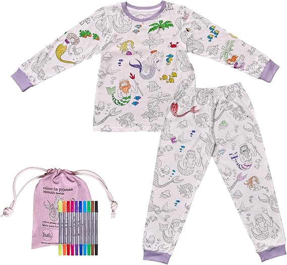 Color-In Mermaid Pajamas 4-7 years - Washable Pens - eatsleepdoodle