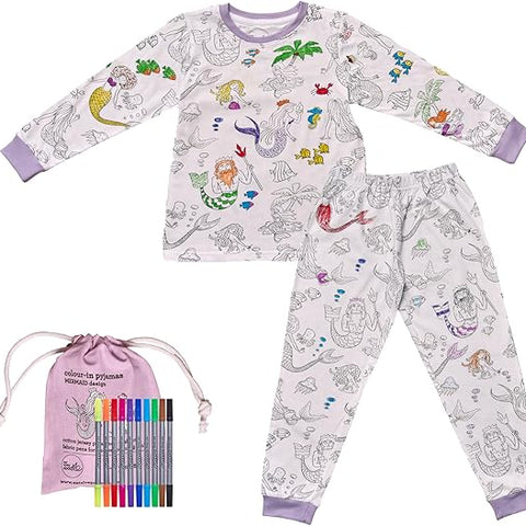 Color-In Mermaid Pajamas 4-7 years - Washable Pens - eatsleepdoodle
