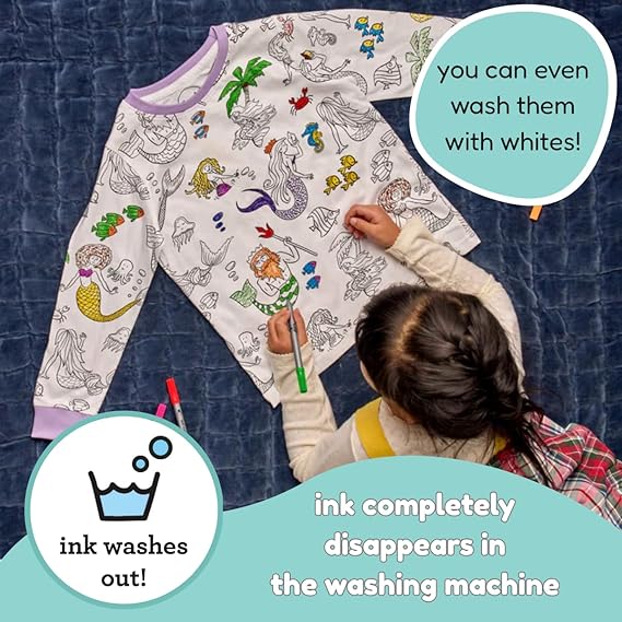Color-In Mermaid Pajamas 4-7 years - Washable Pens - eatsleepdoodle