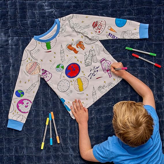 Color-In Space Explorer Pajamas 4-7 years - Washable Pens - eatsleepdoodle