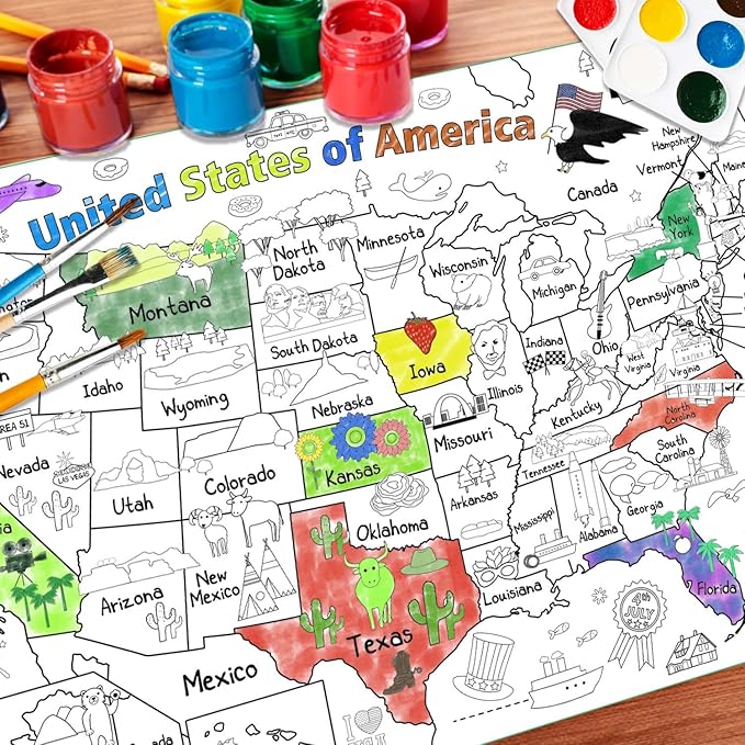 PartyGarden US Map Coloring Poster for Kids