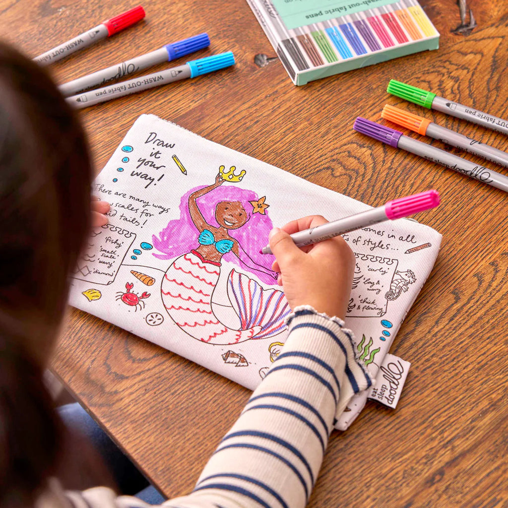 Color-In Mermaid Pencil Case - Dolphins & Shells - eatsleepdoodle