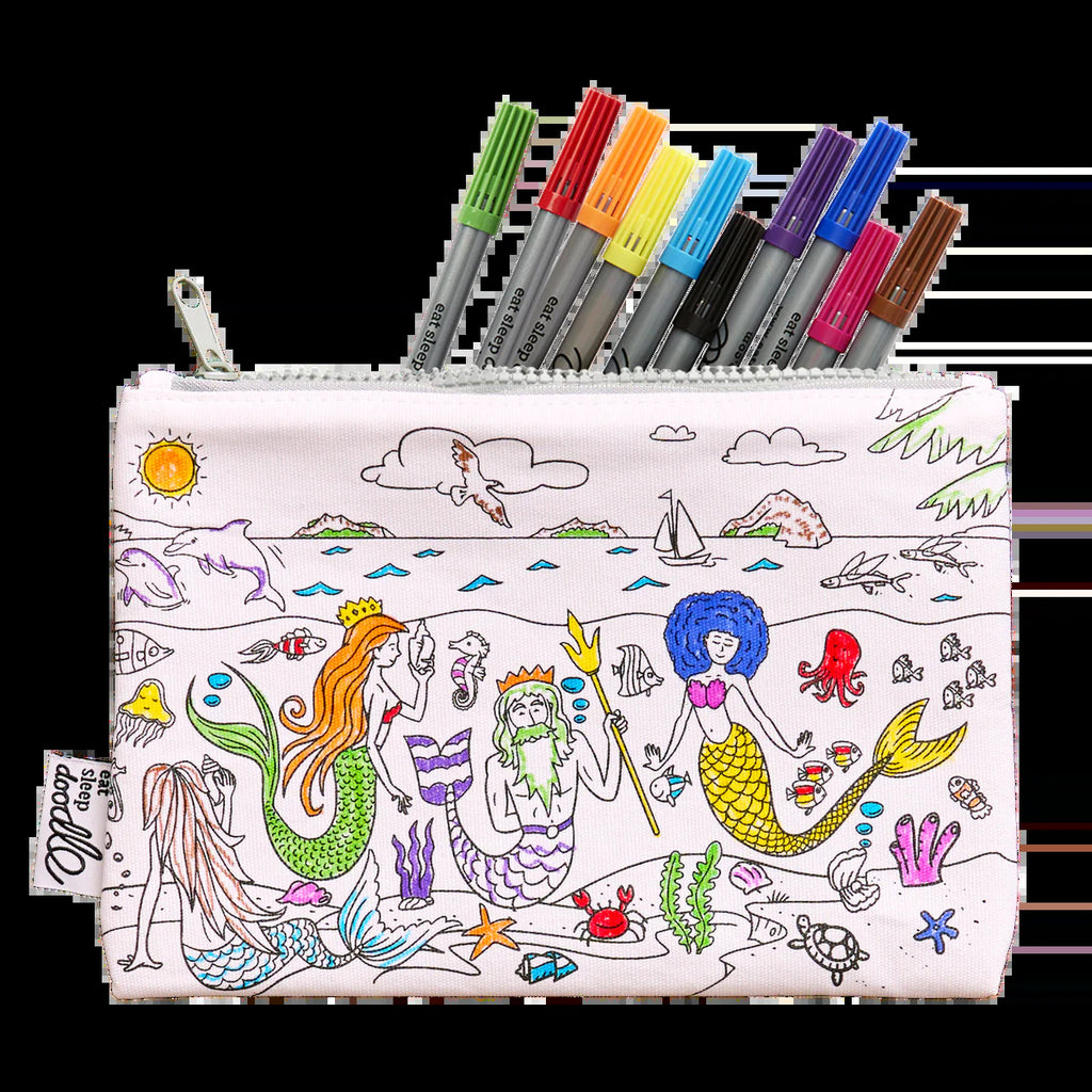 Color-In Mermaid Pencil Case - Dolphins & Shells - eatsleepdoodle