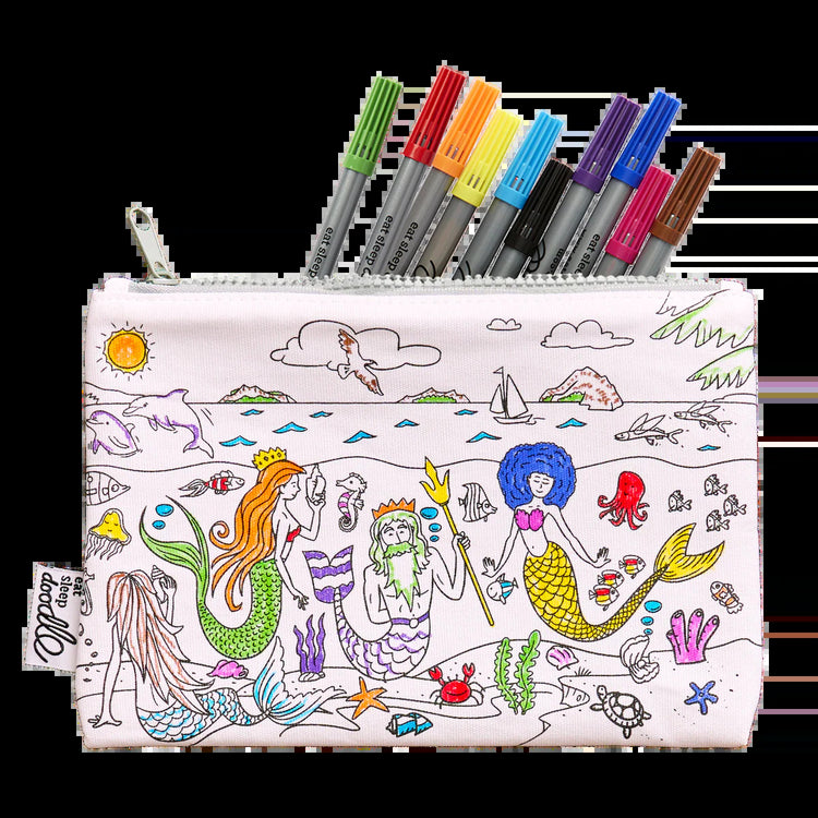 Color-In Mermaid Pencil Case - Dolphins & Shells - eatsleepdoodle