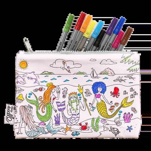 Color-In Mermaid Pencil Case - Dolphins & Shells - eatsleepdoodle