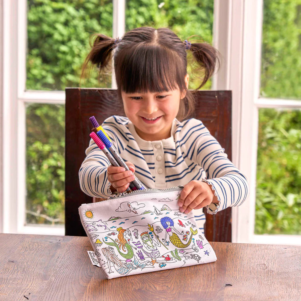Color-In Mermaid Pencil Case - Dolphins & Shells - eatsleepdoodle