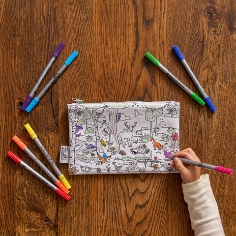 Color-In Woodland Pencil Case - Otters & Birds - eatsleepdoodle