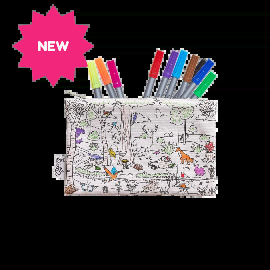 Color-In Woodland Pencil Case - Otters & Birds - eatsleepdoodle