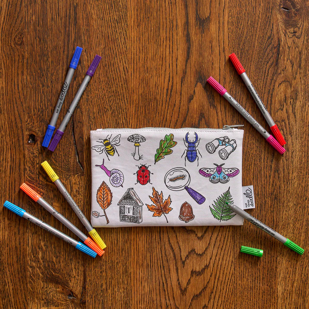 Color-In Woodland Pencil Case - Otters & Birds - eatsleepdoodle