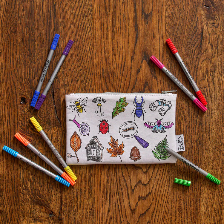 Color-In Woodland Pencil Case - Otters & Birds - eatsleepdoodle