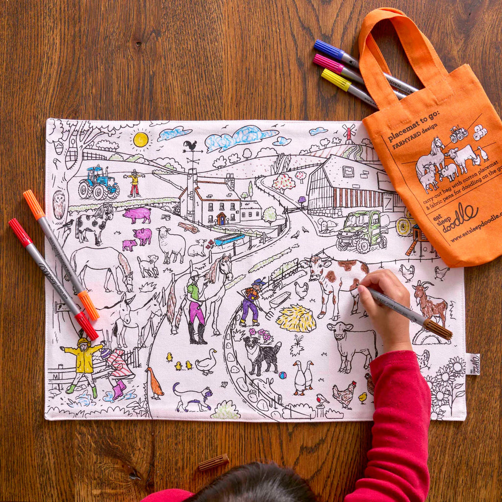 Color-In Farmyard Placemat to Go - 10 Pens - eatsleepdoodle
