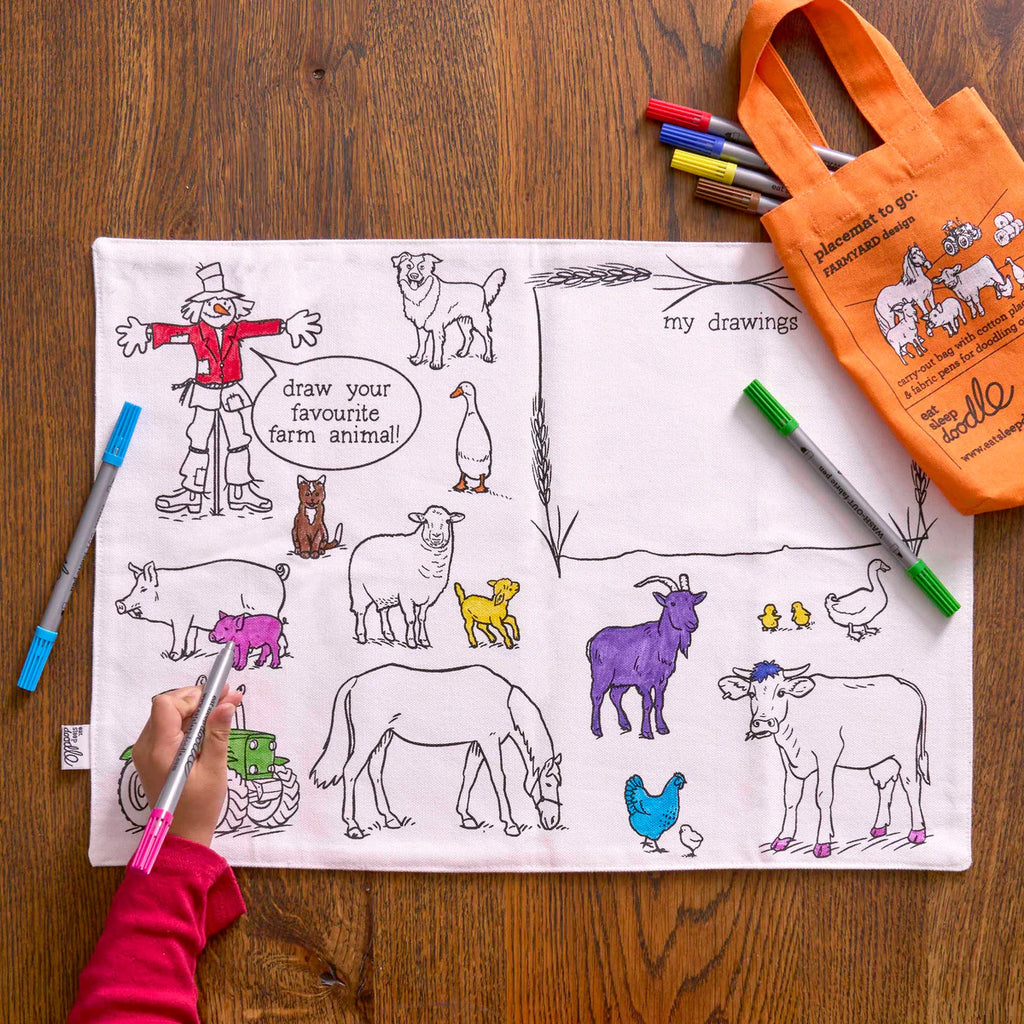 Color-In Farmyard Placemat to Go - 10 Pens - eatsleepdoodle
