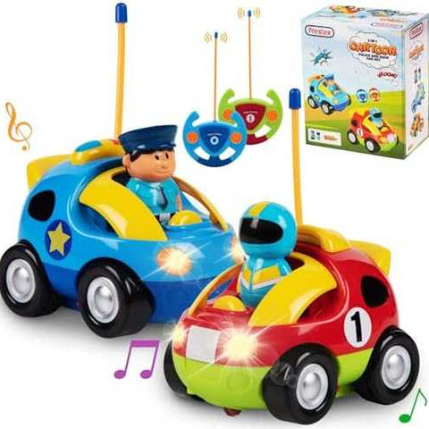 Prextex Cartoon RC Cars Set – Police & Race Car