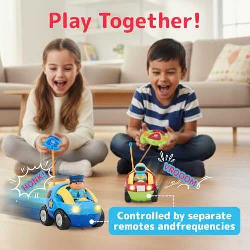 Prextex Cartoon RC Cars Set – Police & Race Car