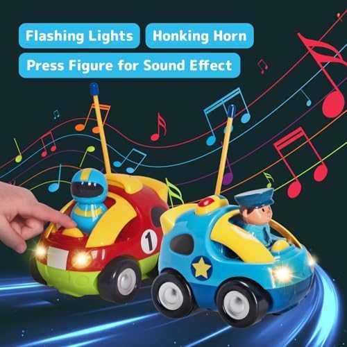 Prextex Cartoon RC Cars Set – Police & Race Car