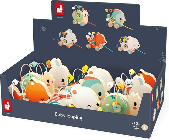 Janod Pure Pull-Along Animals x9 - Bead Mazes on Wheels